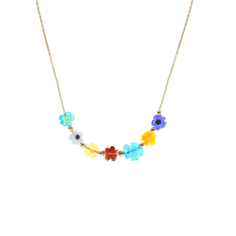 Collar colgante de flor de cristal colorido de cobre al por mayor